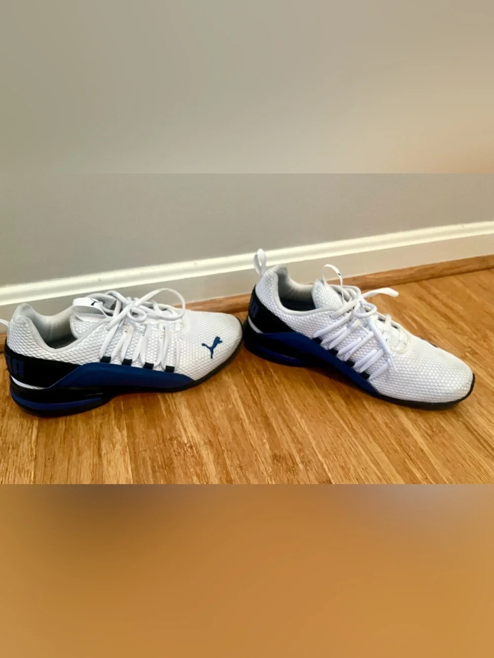 Puma Men's White Mesh Running Shoes with Navy Logos